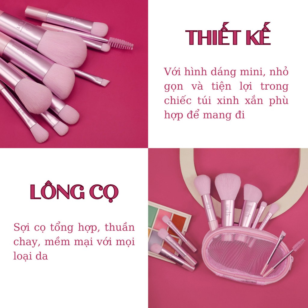 Bộ Cọ Cá Nhân 10 Cây Kèm Túi BH COSMETICS Glam On The Glow Mini Brush Set BHBO50
